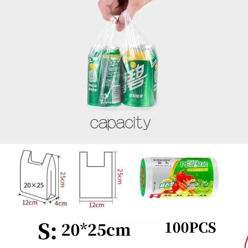 100PCS 3 Sizes Food Storage Bags with Handle Keep Fresh Transpare Roll Fresh-keeping Plastic Bags of Vacuum Food Saver Bag