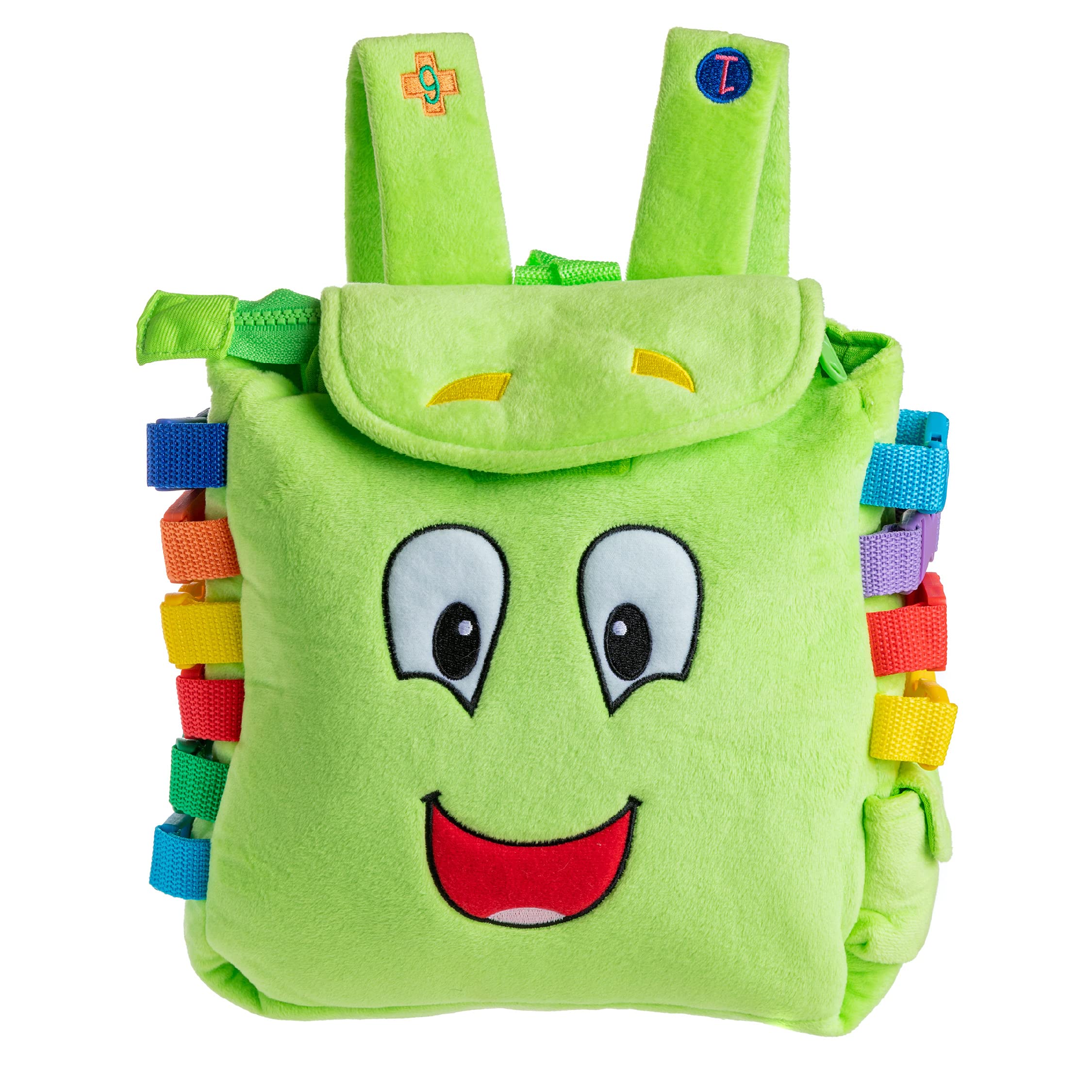 

BUCKLE TOY Buddy Backpack - Toddler Early Learning Basic Life Skills Children s Plush Travel Activity by Buckle Toys