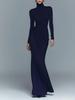 European and American women's clothing long-sleeved pleated waist slim-fitting dress, temperament evening dress long dress