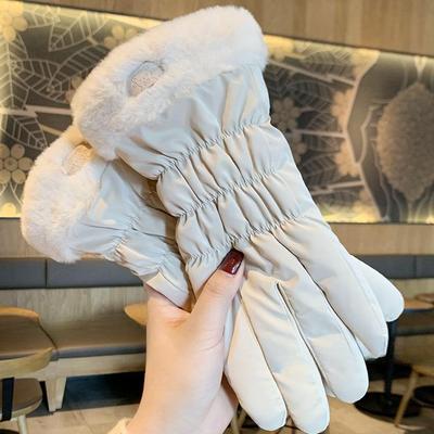 Soft Plush Cuff Gloves Plus Velvet Thickened Warm Waterproof Touch Screen Gloves Autumn Winter Coldproof Cycling Ski Gloves