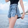 Women's Denim Shorts Fashion Vintage High Waist Blue Wide Leg Side Zipper Caual Summer Ladies Shorts Jeans