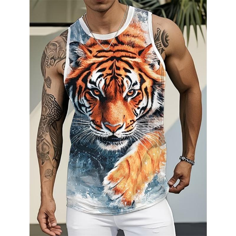 2026 New Tiger Lion Graphic Tank Tops Men Casual Hip Hop Streetwear Oversized Fitness Gym Vest Harajuku Sleeveless Top Sportwear