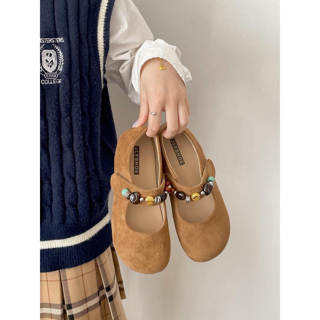 Retro French round head shallow mouth flat sole shoes women's 2025 new autumn versatile skirt Mary Jane shoes