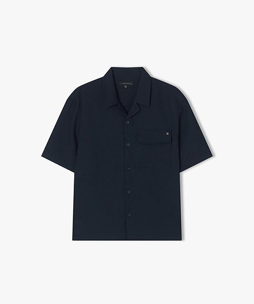 River Classy [25Ss] Llm31512 Green Navy Waffle Knit Open Collar Short Sleeve Shirt 95