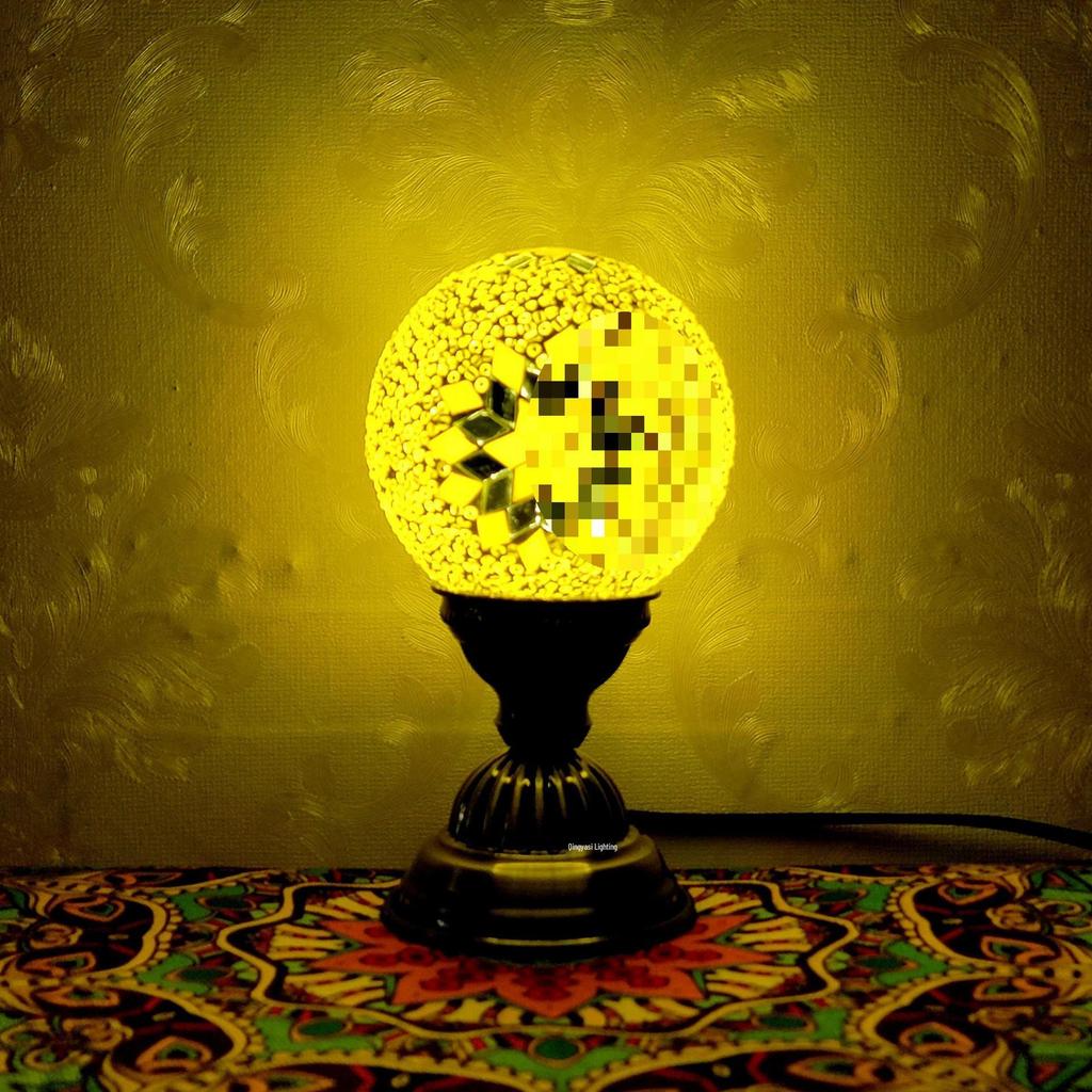 Moroccan Mosaic Table Lamp: DIY Ethnic Bedside Night Light with Music, Turkish Round Ball Design, Internet Celebrity Decor