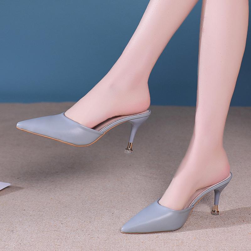 Fashion High Heel Summer Modern Slippers Outside Sexy Ladies Shoes 2024 High Quality Solid Shallow Women's Slippers