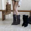 2025 autumn and winter new European and American suede pointed head thin heel high heel temperament French fashion sexy beautiful women boots trouser