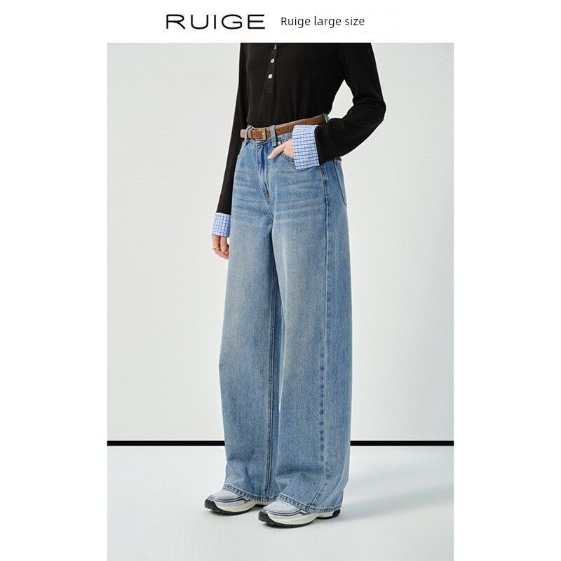 

Ruige Plus-Size Women s Simple Straight-Leg Jeans, Casual Versatile Spring New Style, Wide-Leg Slimming Pants for Slightly Plump Women Denim Blue (Batch 2) XXXL