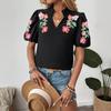 Summer New Women's Commuter Small Stand-up Collar Top Printed Pullovers Shirt