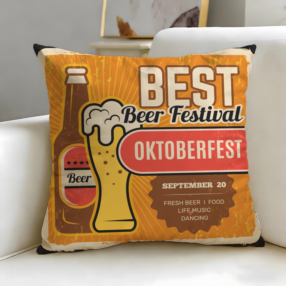 Classic Theme Beer Wine Cushion Cover Soft  EasyWash Pillow Case  Versatile for Couch Bed Travel and Office