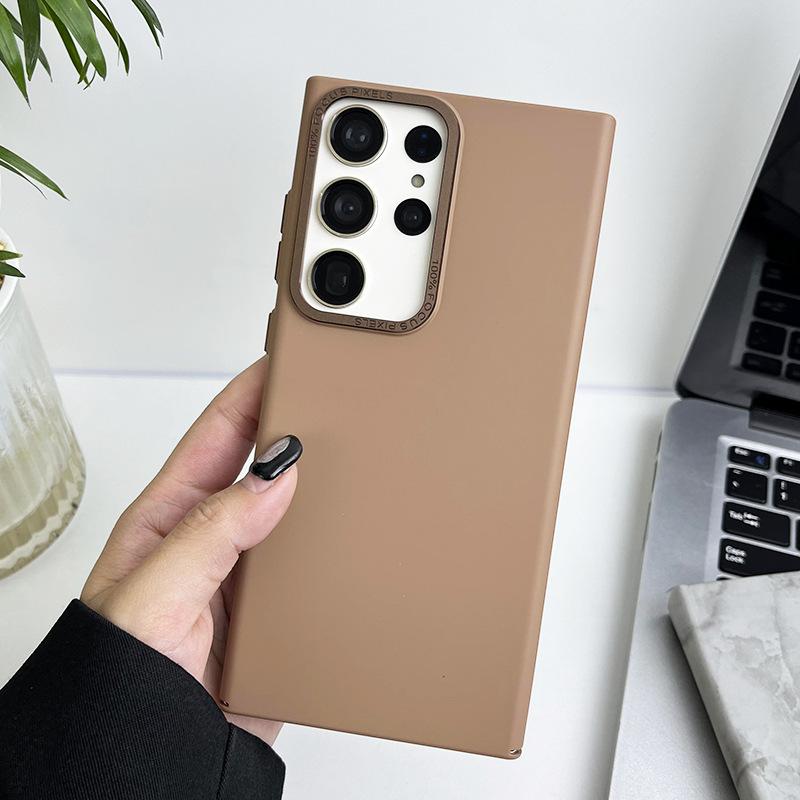 Suitable for Samsung S23ultra Metal Lens Ring Mobile Phone Case S23plus Oil-sprayed Skin Sensing S22 Solid Color Protective Case
