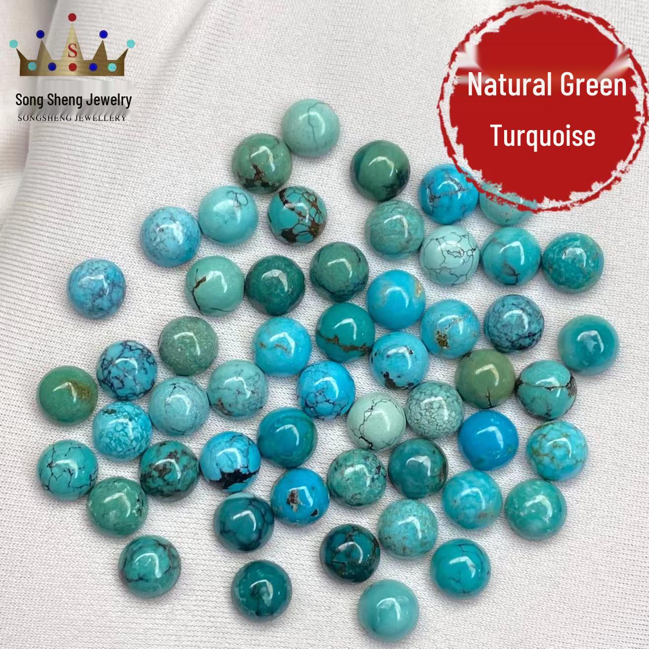 Hubei Turquoise Egg-Shaped Cabochon with Iron Veins and Gold Inlay 1.0mm Round