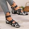 Fashion Fashion Cow Print Lace Up Ballet Flats Woman Brand Design Ankle Buckle Strap Ballerina Shoes Ladies Casual Leopard Canvas Loafer
