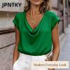 JPNTKY Women's Fashion Casual Solid Color Print Short Sleeve V Neck Blouses & Shirts