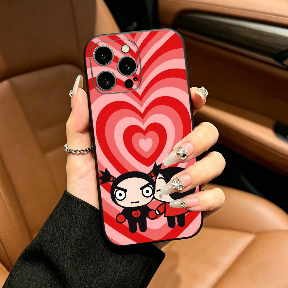 Cute Cartoon Pucca Garu Phone Case For iPhone 17,16,15,14,13,12,11 Pro Max,16Plus,XS Soft Black Cover