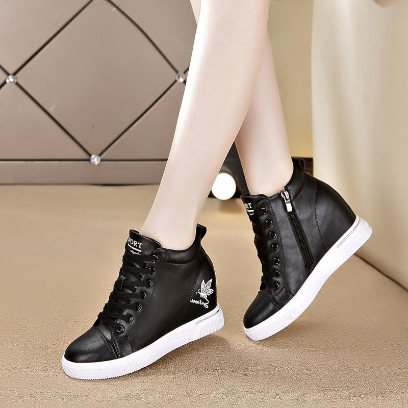 Inner Height-increasing Women's Shoes Spring New Versatile High-top Sports Shoes Wedge Heel Non-slip and Thin Women