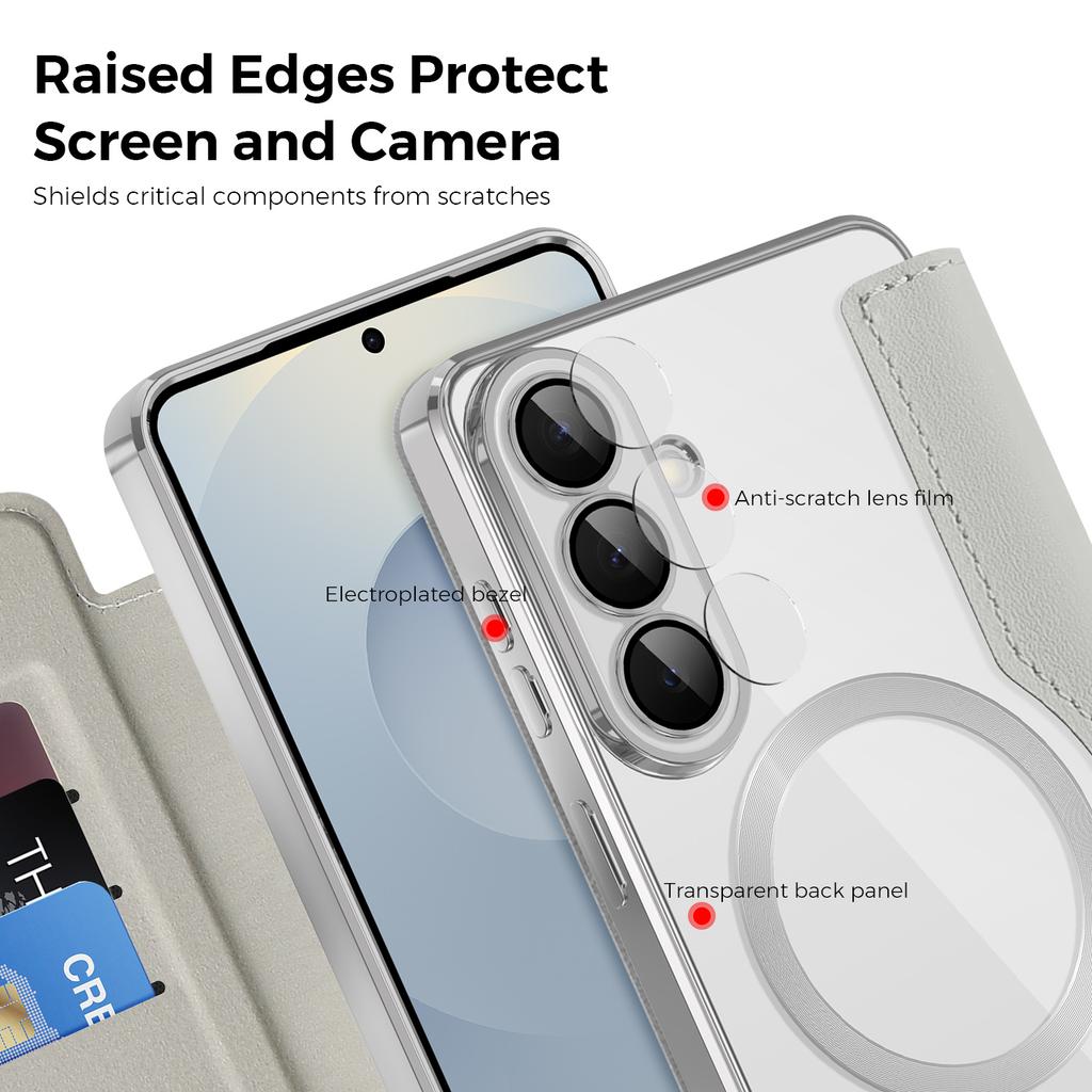 For Samsung Galaxy S26 Magnetic Case RFID Blocking Card Holder Leather Phone Cover with Lens Film