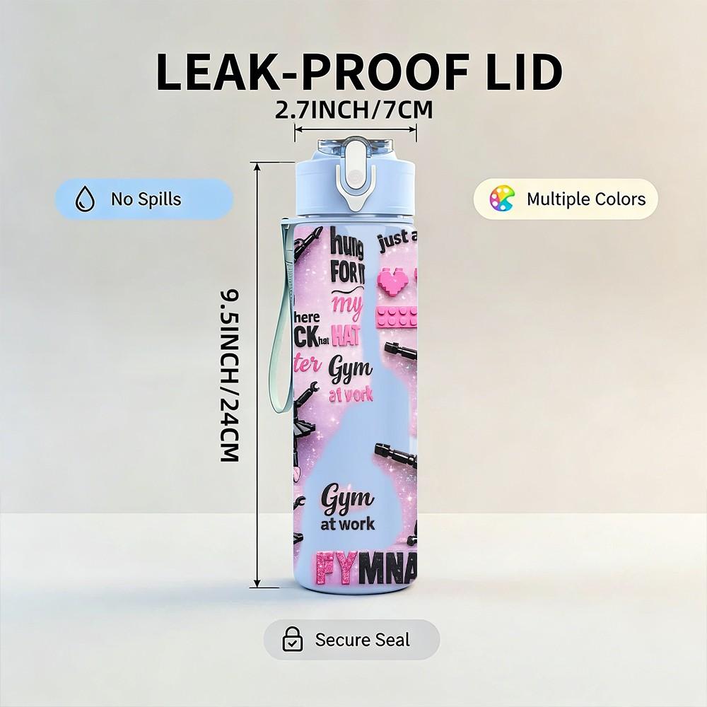 1PC Cheer Girl Sport Slogan Text Print 750ml Color Plastic Sports Water Bottle Leakproof Flip Straw Lid Suitable for Sports Office Home Use