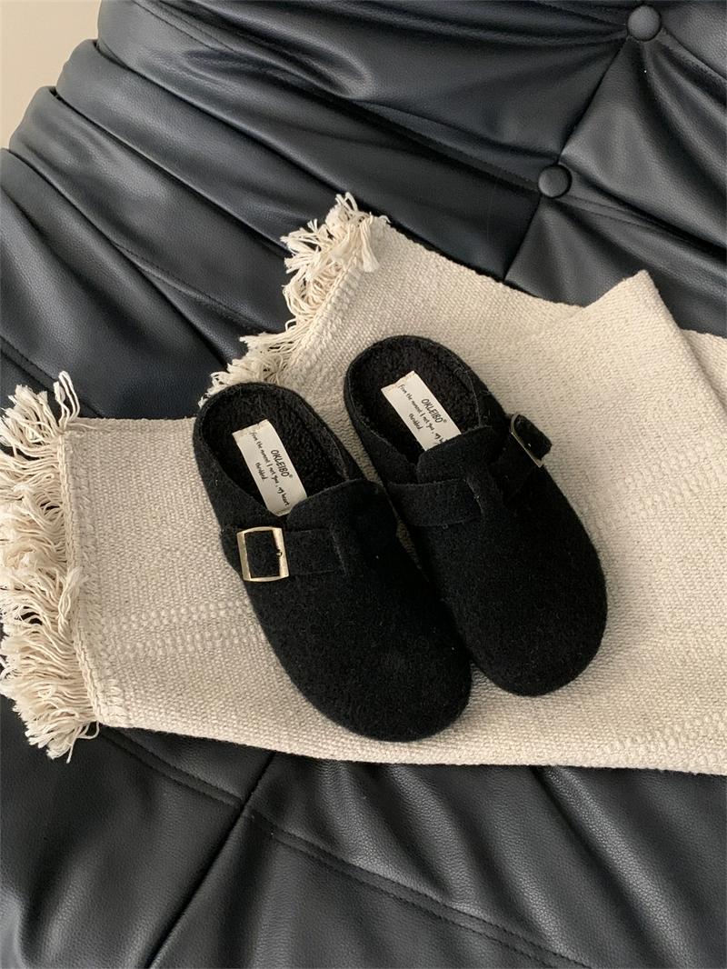 

New Women Slippers Mules Fur Women Shoes Winter New Buckle Flats Platform Walking Plush Ladies Slides Casual Warm Indoor Boots 40 чорний