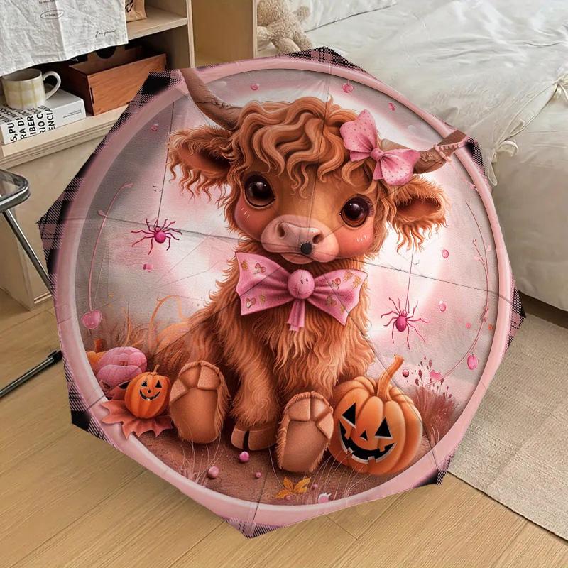 Highland Cattle Themed Folding Umbrella Fashion Auto-Open 8 Iron Ribs Plastic Handle Foldable Sunshade Perfect Christmas Gifts