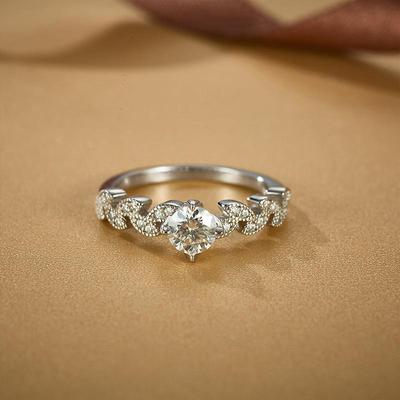 Edler Schmuck 925 Sterling Silber Ringe Blattförmiger Design Moissanit Ring für Damen