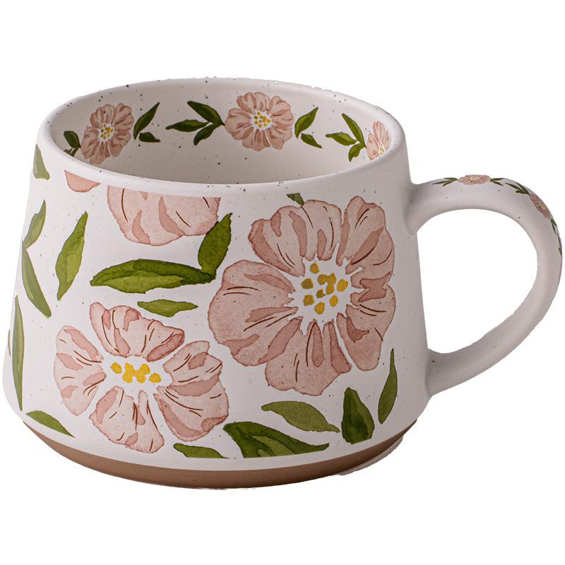 Super Beautiful, Vintage Floral Mug Ceramic Coffee Cups Office Water Bottle for Women,Capacity 380ml,Thickened Cup Wall, Pink