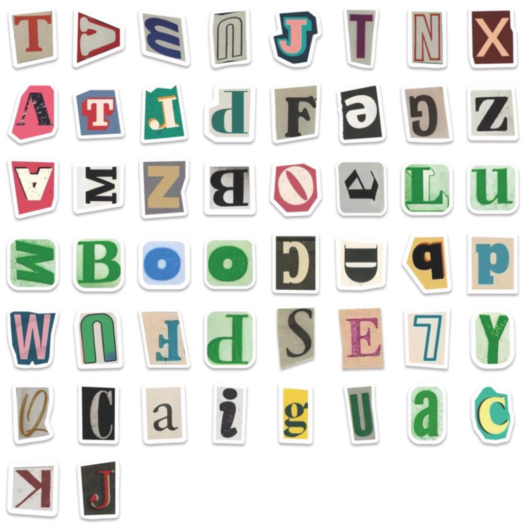 50 Retro English Letter Graffiti Stickers for DIY Journals and Decoration
