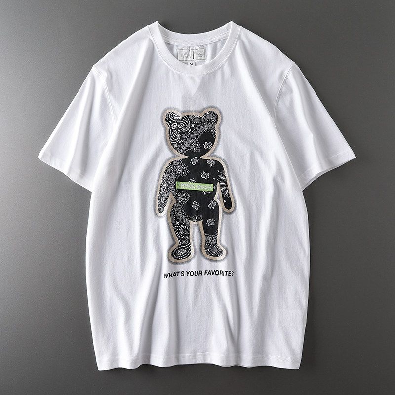 Original Tail Single Cut Label New Arrival Pure Cotton Bear T-shirt Men's Short Sleeve Fashion Brand All-Matching Export Men's Clothing Men Tops
