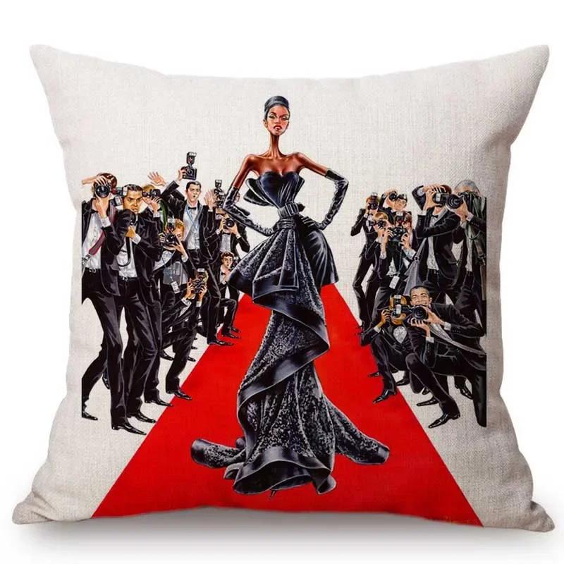 Fashion Lady Design Art Salon Beauty Store Decoration Throw Pillow Case Fashion Magazine Hand Drawing Art Girl Car Cushion Cover