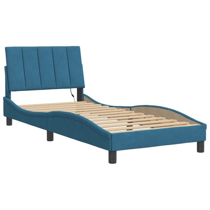 VidaXL Cadre de Lit avec Lumières LED, Lit Rembourré avec Sommier à Lattes, Lit Simple, Lit Adulte, Moderne, Bleu 90x190 cm 3213755