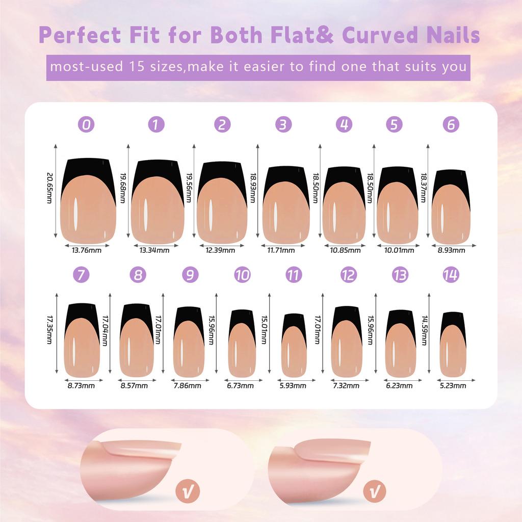 150Pcs Press On Nails Soft Gel False Nail Tips 3 In 1 Pre-Colored French Nails Fake Nails 14 Sizes for Nail Extension