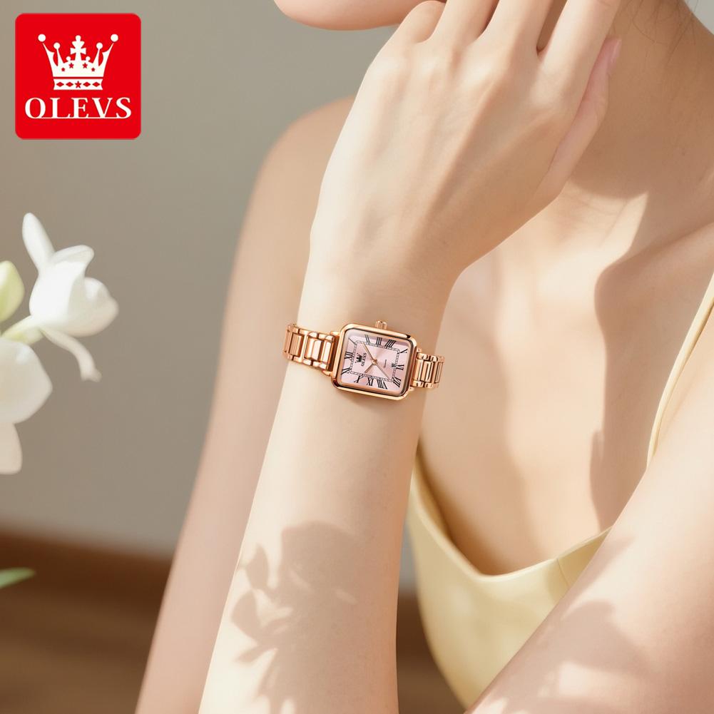 OLEVS Watches Womens New Square Quartz Watch Waterproof Luminous Date Ladies Watches Original Fashion Elegant Gifts