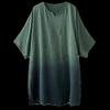 Korean Fashion Plus Size Summer Women Blouse V Neck Contrast Color Purple Green Cotton Loose Shirt Half Sleeve Vintage Baisc Top