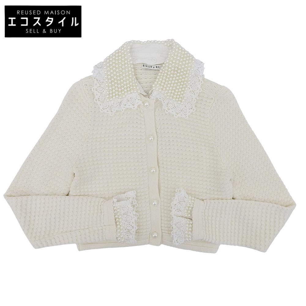 alice+olivia Pearl and Lace Knit Cardigan, Women's, White, Size XS tops XS whiteUsed