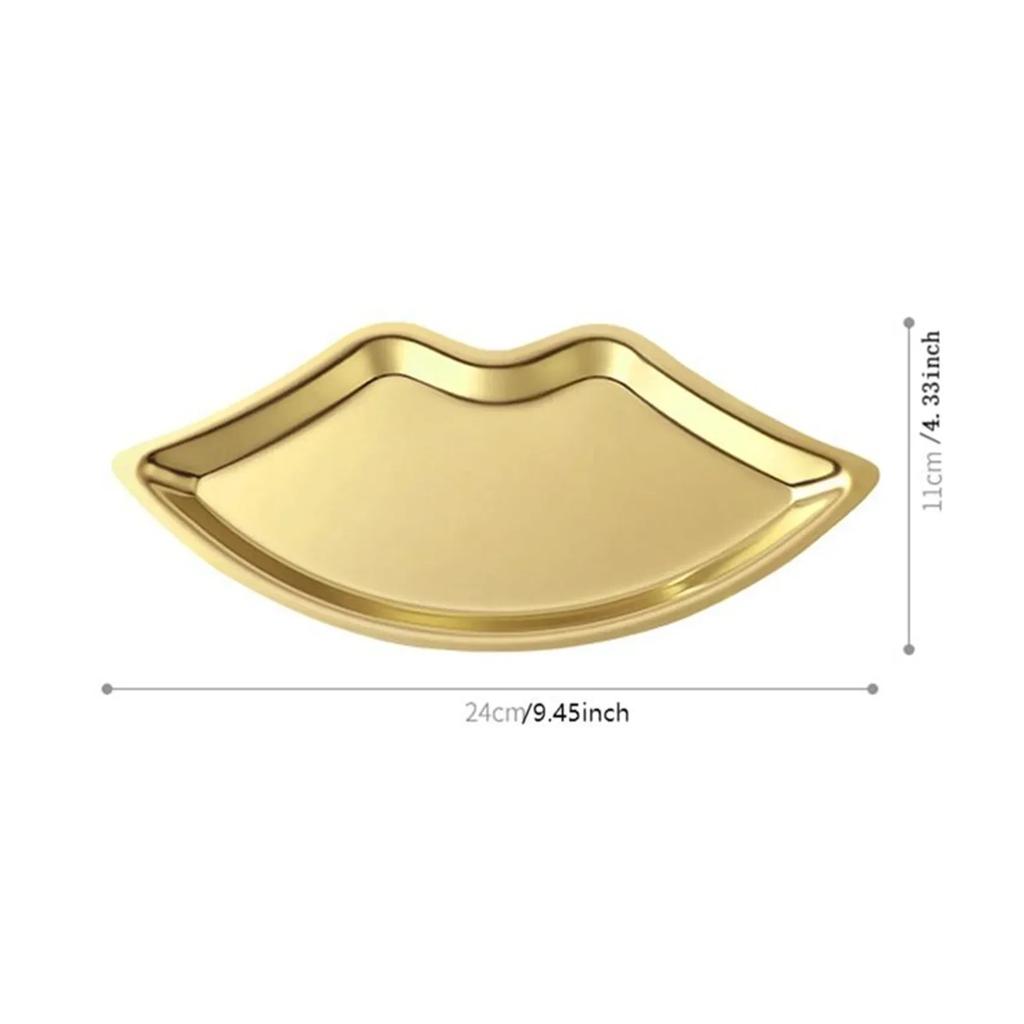 Ins Style Stainless Steel Lip Shaped Jewelry Tray Home Cosmetics Metal Decoration Tray Female Jewelry Storage Tray Decorative