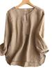 Women's Plus Size Retro Cotton Linen Round Neck Mid-Sleeve Top for Spring/Summer