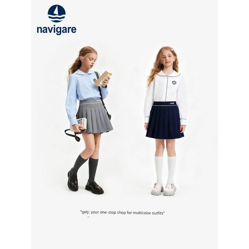 Navigare Italian Small Sailboat Kidsren's Shirt 2026 Spring & Fall New Style Girls' Cotton Long-Sleeved Doll Collar