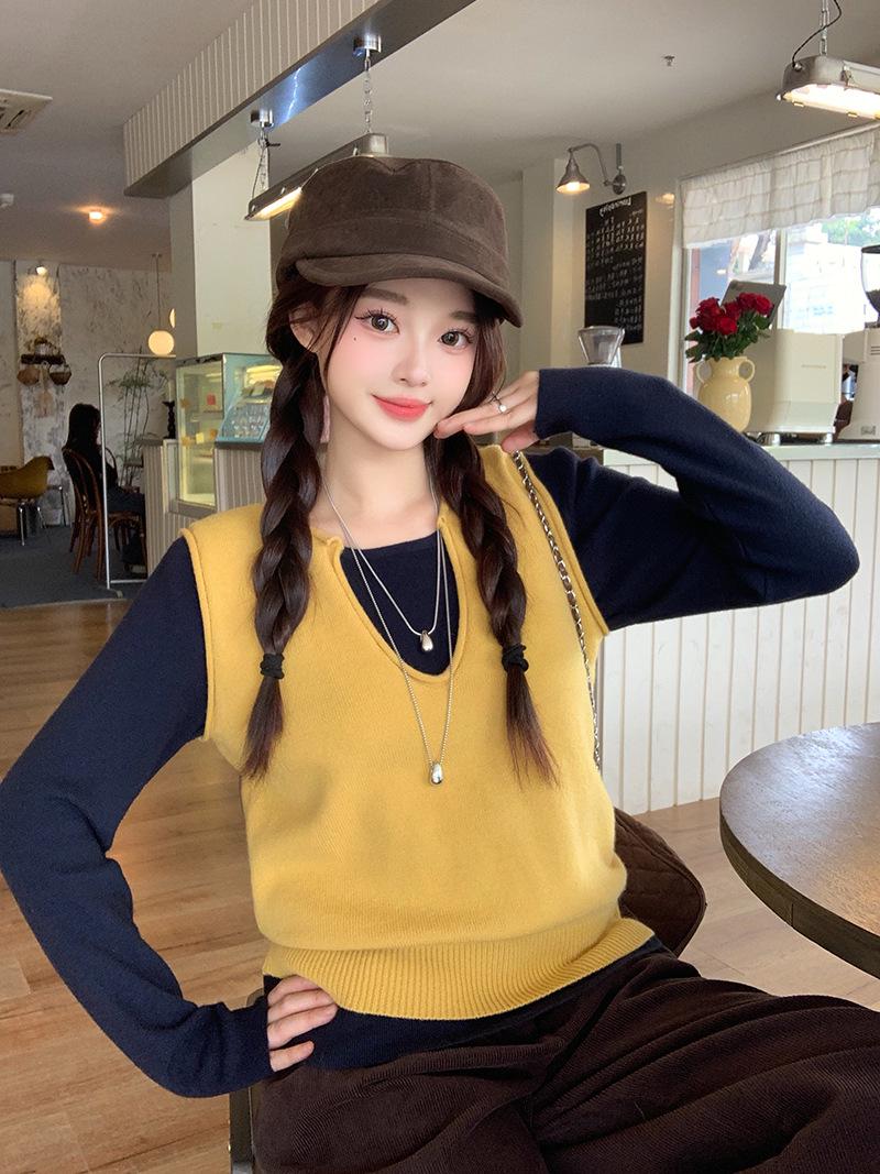 

Plus Size Layered Vest & Long Sleeve Knit Top Set for Women 3XL