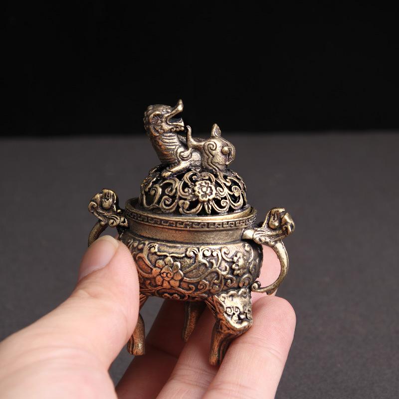 Pure Brass Made Old Anti-antique Animal Lion Incense Burner Desktop Decoration Bronze Home Crafts