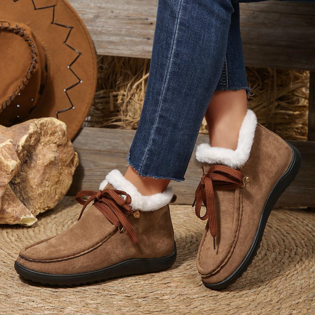 Fashion New Womens Winter Ankle Boots Slip on Suede Snow Boots Plush Casual Fur Warm Cotton Shoes Outdoor Casual Ladies Flat Bottom Shoe