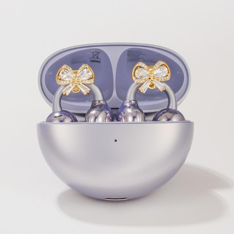 Stylish Metal Bows Decor Adorned with Zircon Stones Embellished Bows Clip On Charm for Freeclip 1/2 Wireless Earphones