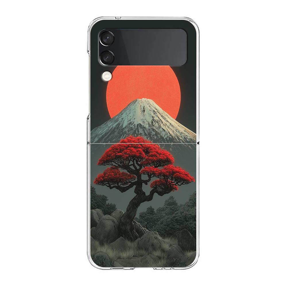 Transparent Phone Case For Samsung Galaxy Z Flip 3 4 5 6 7 Hard Folding PC Z Flip3 Flip4 Cover Japanese Style Art Japan