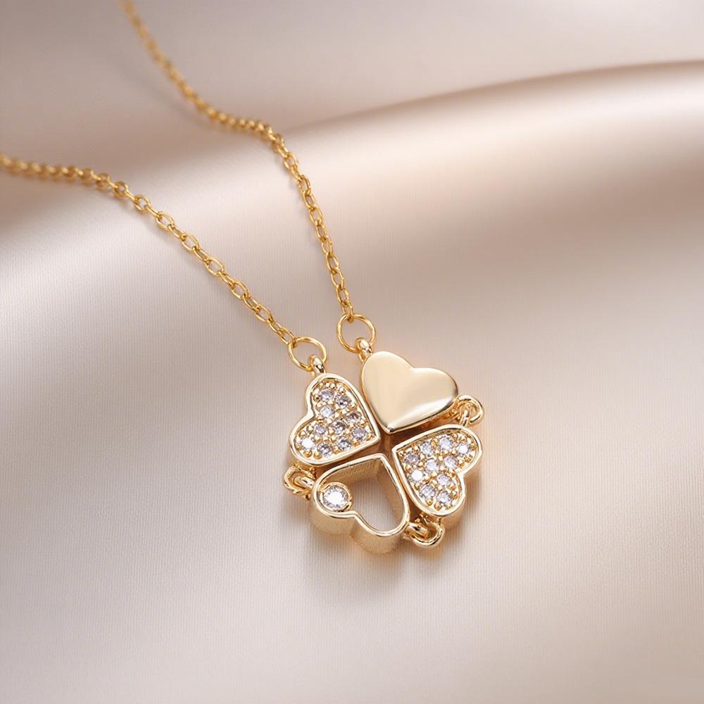 Heart-to-Heart Openable Four-Leaf Clover Necklace - High-End Light Luxury Clavicle Chain