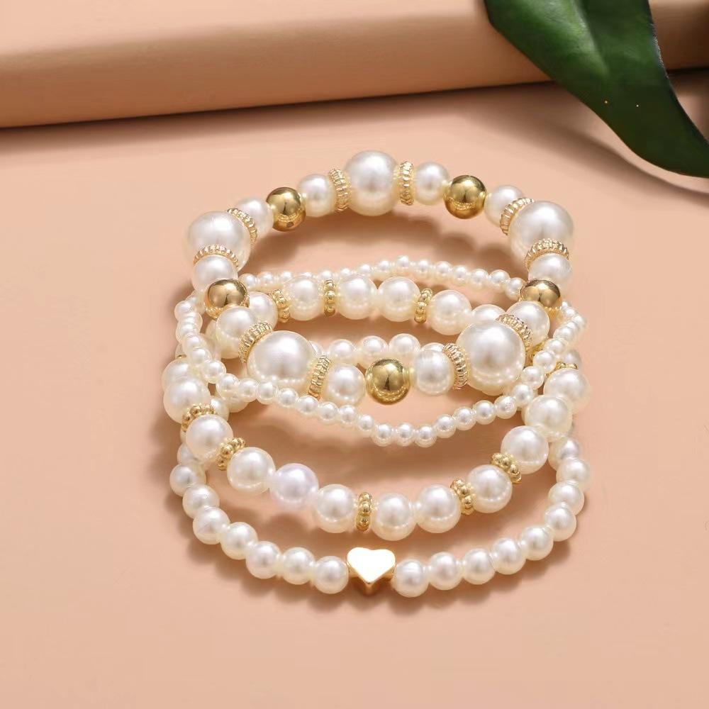 4Pcs Chunky Simulated Zircon Stackable Stretch Bracelet Set Beaded Ball Adjustable Heart Elastic Bangles for Women Wedding Trendy