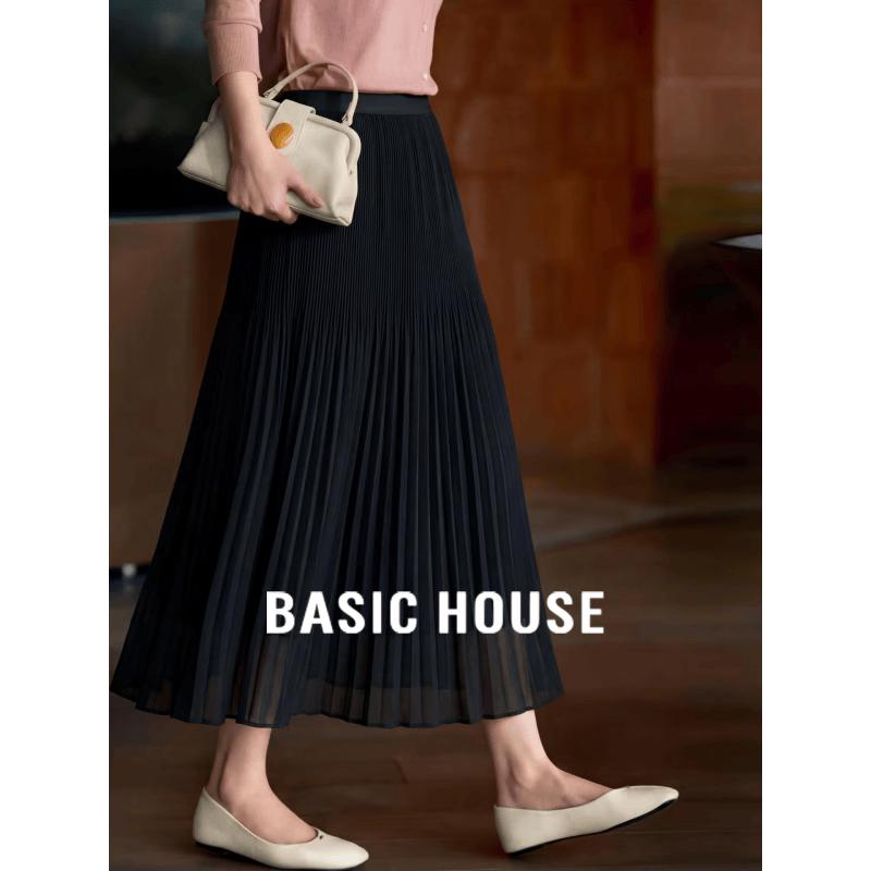 Basic House Women s Mesh Pleated A-Line Midi Skirt M