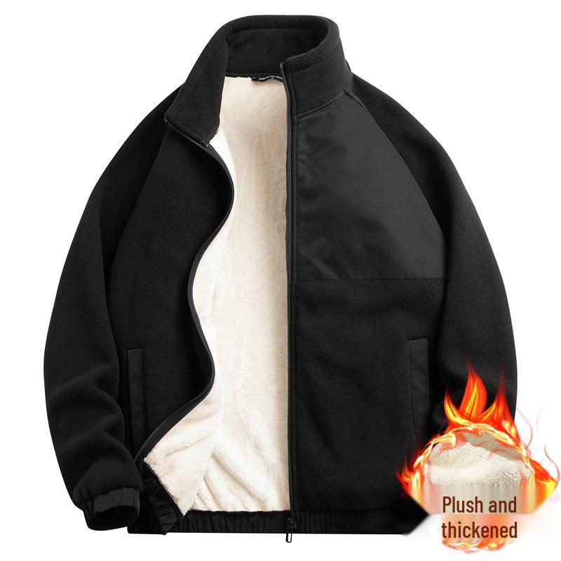 Chaqueta para hombre de forro polar grueso con bloques de color y cuello alto, top casual deportivo para otoño/invierno