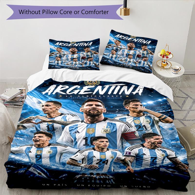 Lionel Messi Football Celebration Bedding Set,Cozy Bed Linen for Teen Room Decoration,Soccer Lover Gift,Washable Duvet Cover with Pillowcases,Football