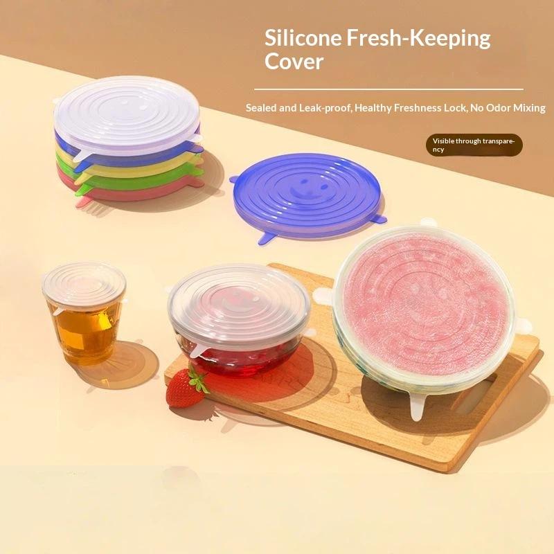 6Pcs BPA Free Reusable Silicone Preservation Covers Airtight Stretch Universal Lids for Leftover Food Storage