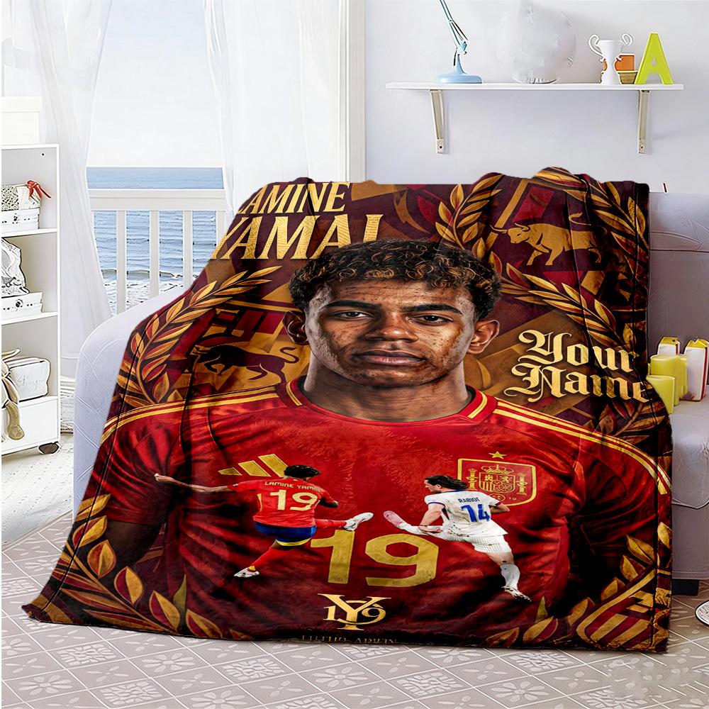 Lamin Yamal Customize Text Blanket Gift Personalized Blanket Soft Cozy Throw For Picnics Home Decor Living Room Livingroom Allseason Use