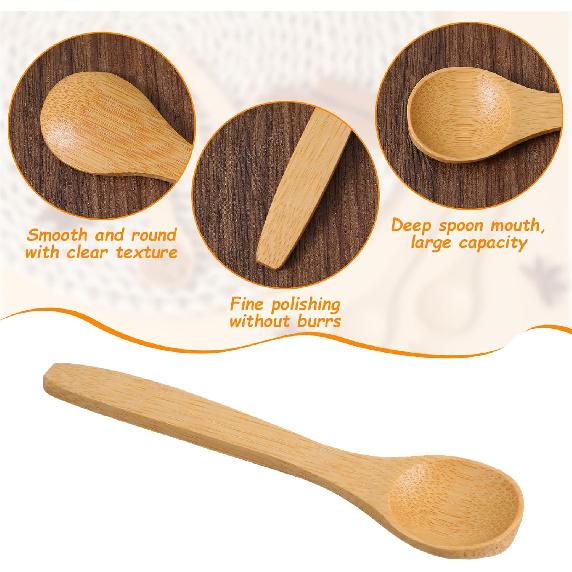 6PCS Bamboo Spoons, Mini Wooden Spoons 5.12 Inch, Multi-purpose Small Teaspoons for Condiments Spices Honey Ice Cream Coffee Kitchen & Serving
